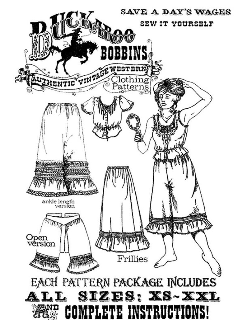 Victorian Lingerie – Underwear, Petticoat, Bloomers, Chemise     Buckaroo Bobbins Frillies - Victorian Camisole Petticoat Pantaloons Sewing Pattern sizes XS-XXL $13.95 AT vintagedancer.com