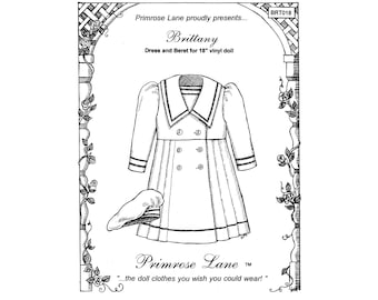 Primrose Lane Brittany Sailor Dress & Beret Sewing Pattern for 18" Vinyl Doll