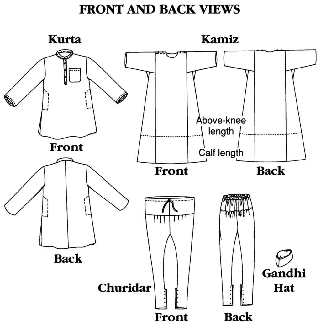 Folkwear Jewels of India Kurta Shirt, Kamiz Tunic, Churidar Pants & Gandhi  Hat Sewing Pattern # 135 for Men and Women