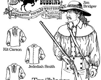 Buckaroo Bobbins Men's Western, Trailblazer Shirt size XS-6X Sewing Pattern 1700's - Civil War era