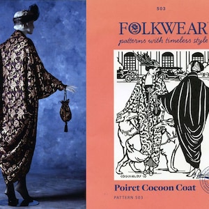 Folkwear Poiret Cocoon Coat & Reticule Drawstring Handbag SM-XL Sewing Pattern #503 1913-1919 WWI era