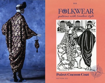 Folkwear Poiret Cocoon Coat & Reticule Drawstring Handbag SM-XL Sewing Pattern #503 1913-1919 WWI era