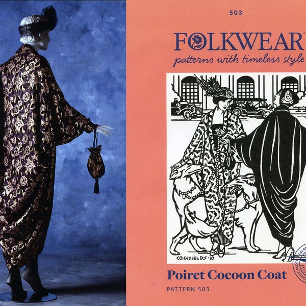 Folkwear Poiret Cocoon Coat & Reticule Drawstring Handbag SM-XL Sewing Pattern #503 1913-1919 WWI era