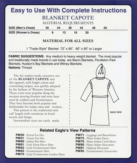 Indian, Frontier Style Blanket Capote Coat for Men Women