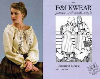 Folkwear Romanian Blouse sizes XS-XL Peasant Blouse Sewing Pattern # 103