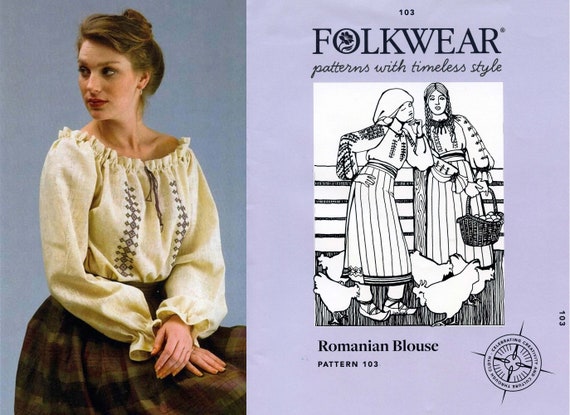 Folkwear Romanian Blouse sizes XS-XL Peasant Blouse Sewing Pattern # 103