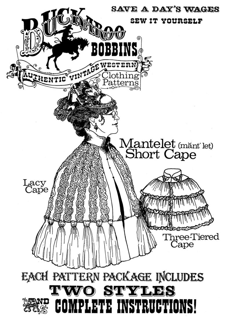 Victorian Capelet, Cape, Cloak, Shawl, Muff     Ladies Victorian 1830s-1890s Mantelet Short Cape - Buckaroo Bobbins Sewing Pattern $12.95 AT vintagedancer.com