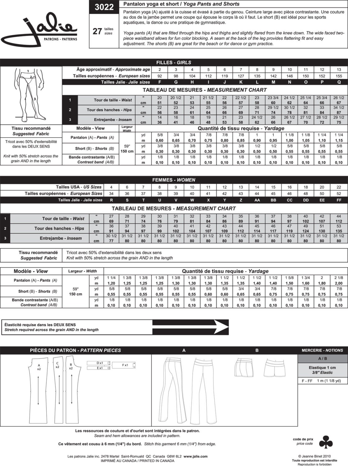 Jalie Yoga Pants and Shorts Sewing Pattern # 3022 in 27 Sizes Women & Girls  Gymnastics, Exercise