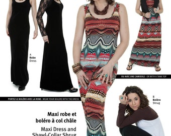 Jalie Maxi Dress and Shawl Collar Shrug Sewing Pattern # 3246 in 29 Sizes Women & Girls