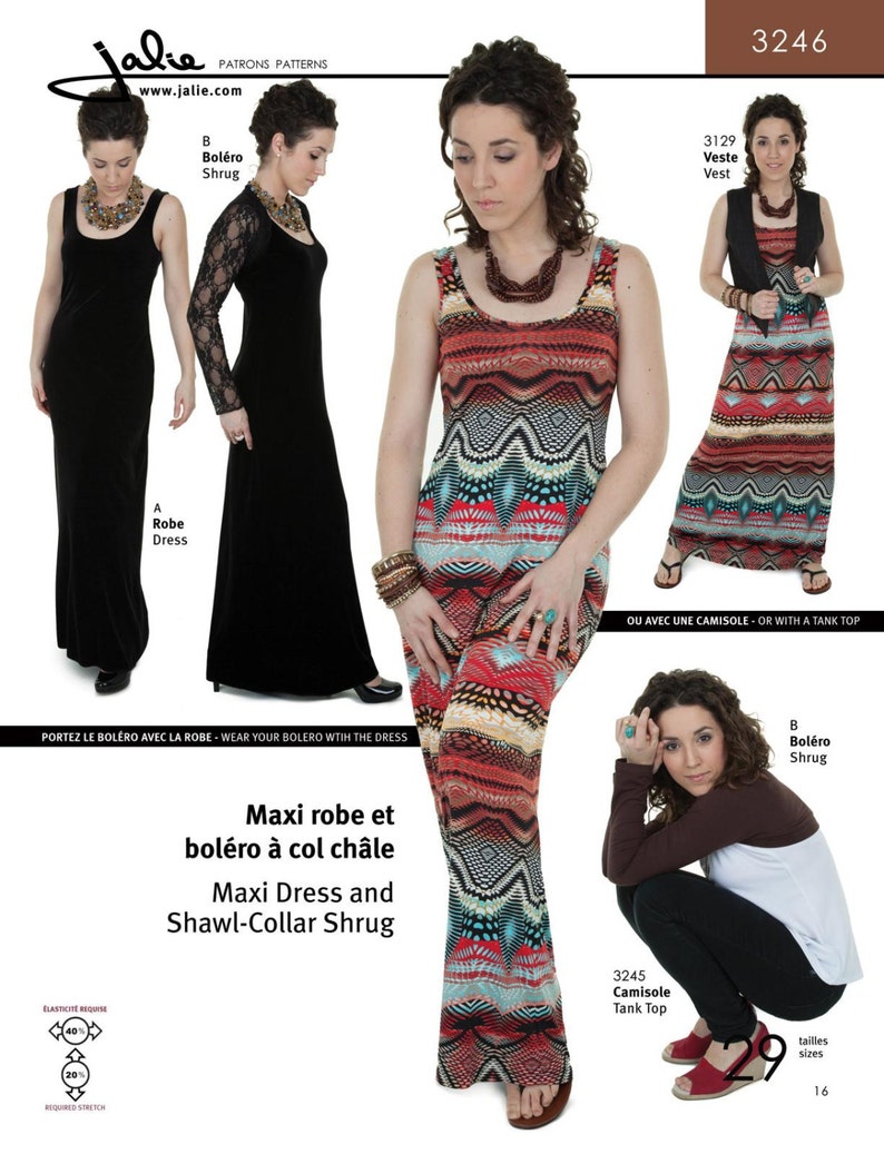 Jalie Maxi Dress and Shawl Collar Shrug Sewing Pattern # 3246 in 29 ...