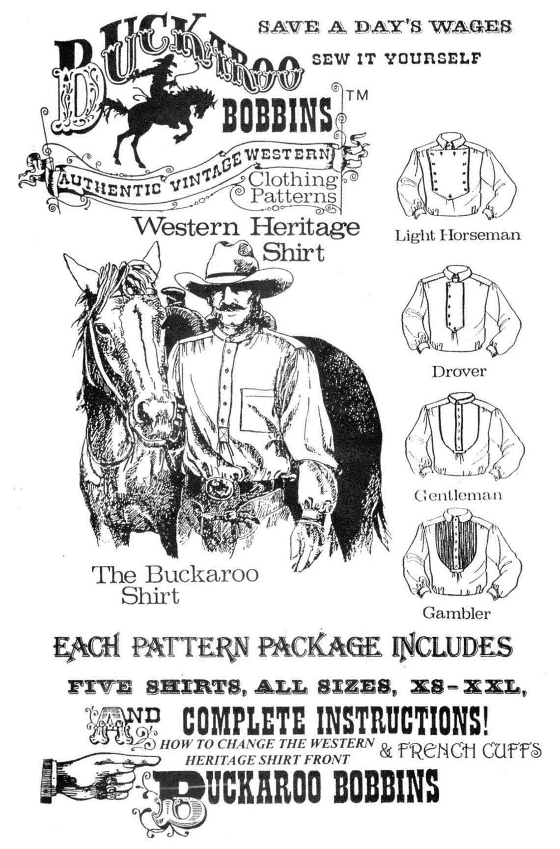 Buckaroo Bobbins Cowboy Western Heritage Shirt Sewing Pattern | Etsy