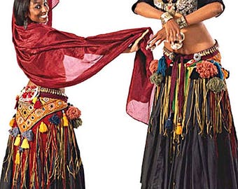 Folkwear Tribal Style Belly Dancer Costume - Choli, Hip Shawl, Coin Bra, Ten-Yard Skirt & Pantaloons Sewing Pattern # 144