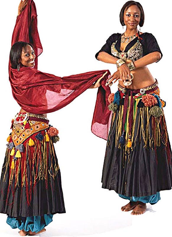 Folkwear Tribal Style Belly Dancer Costume - Choli, Hip Shawl