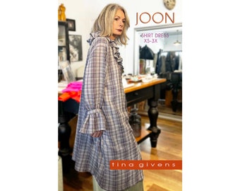 Tina Givens Joon Shirt Dress w/Ruffled Collar & Sleeves sizes XS-3X Sewing Pattern # 24021