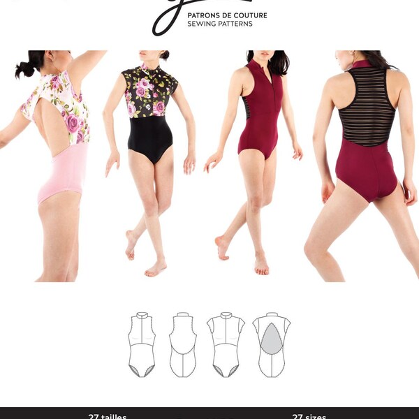 Jalie 3892 Joelle Half-Zip Mock Neck Leotards Sewing Pattern in 27 Sizes Women & Girls