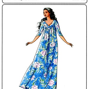 Pullover V-neck Pleated Muumuu Sewing Pattern sizes Petite - XL - Victoria Jones Hawaiian Classics # 215 Long Dress