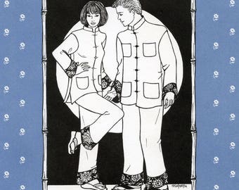 Folkwear Chinese Pajamas Jacket & Pants Sewing Pattern 145 Evening Outfit option in Women's and Men's Sizes