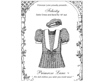 Primrose Lane Felicity Sailor Dress and Beret for 18" Doll Sewing Pattern # FEL018