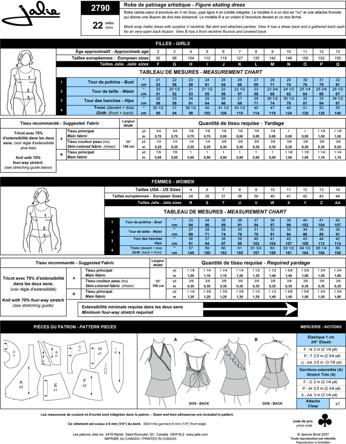 Patron Jalie 2913 Robe de patinage artistique (épaules dégagées)