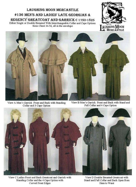 Men/'s Regency Tailcoat w//Lapel Options sz 34-56 Laughing Moon Sewing Pattern 121