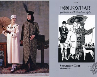 Folkwear 1925 era Spectator Coat Sewing Pattern # 262 sizes XS-XL includes 2 Coats, Cloche & Turban