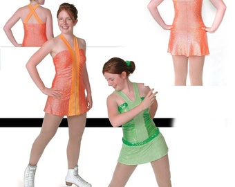 Jalie 2557 V Neck Figure Skating Dress w/Center Insert, Wide Straps & Attached Panties Sewing Pattern Women Girls Sizes