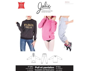Jalie Sweatshirt, Hoodie & Sweat Pants Sewing Pattern #3355 in 27 Sizes for Women and Girls