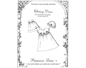 Chrissy Dress - Girls' Dress and Hat sizes 2-6 Primrose Lane Sewing Pattern # 024