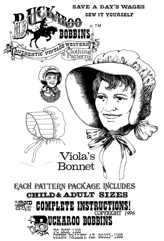 Viola's Sun Bonnet 1800s-1920s Style for Women Girls Buckaroo