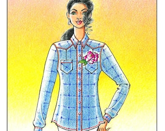Ladies' Waimea Ranch Shirt sizes S-2X - Victoria Jones Collection Sewing Pattern # 110