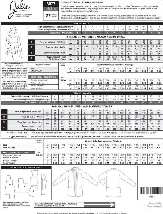 Jalie 3677 Helene Open Front Shawl Collar Cardigan Sewing Pattern