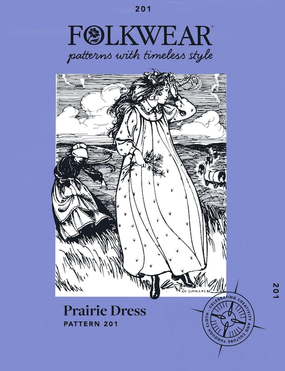 Folkwear 1800s Prairie Dress & Apron Sewing Pattern # 201 sizes XS-3XL - Historic Ankle Length Style