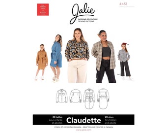 Jalie 4451 Claudette Shirt & Shirtdress Sewing Pattern - Women's sizes XS-2X, Girls 2-13 - Classic Button-up Style
