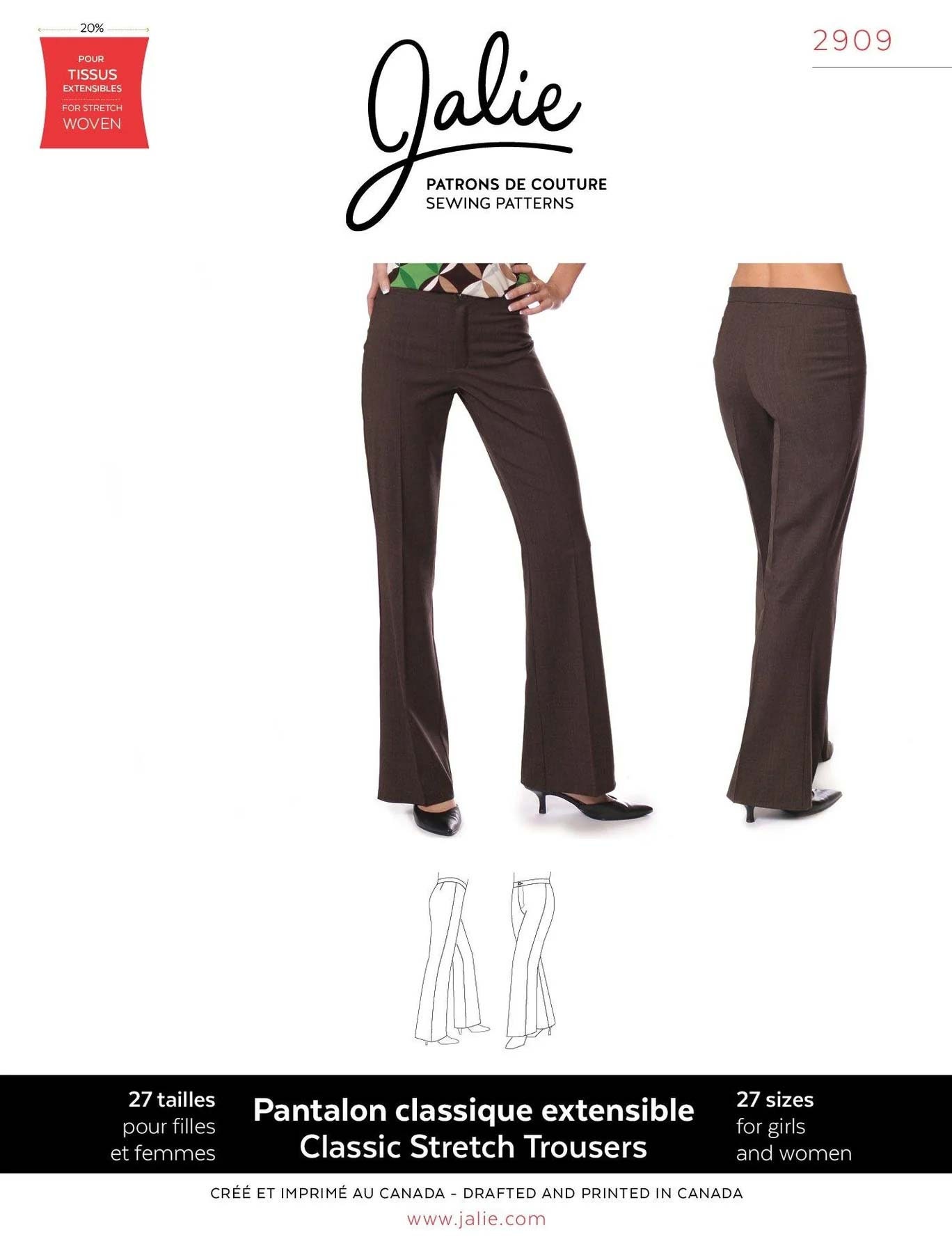 Jalie Classic Trousers / Pants Sewing Pattern #2909 in 27 Sizes