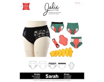 Jalie 4344 Sarah Period Underwear & Reusable Pad Sewing Pattern in 28 Sizes