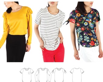 Jalie 3890 Mimosa Scoopneck T-Shirts Sewing Pattern in 3 Styles, 28 Sizes Women & Girls