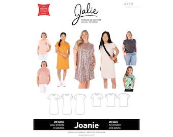 Jalie 4459 Joanie Knee-Length T-Shirt Dress or Classic T-Shirt Sewing Pattern 28 Sizes for Women & Girls