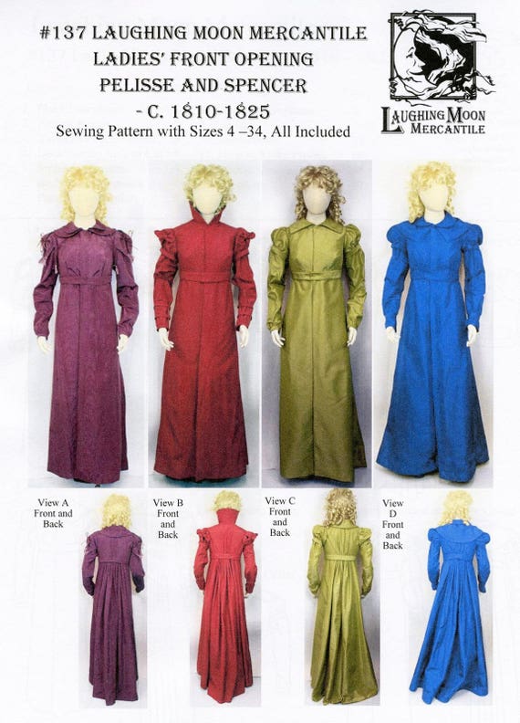 Laughing Moon Sewing Pattern 129//126 Wrapping Front Spencer /& Apron Front Gown