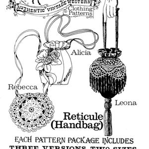 Ladies&#39; 1800s Victorian Reticule Handbag in 3 Styles - Buckaroo Bobbins Sewing Pattern