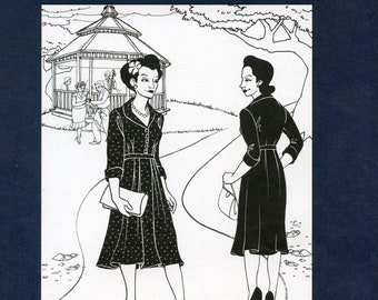 Folkwear Late 1940s Lindy Shirtdress w/Shawl Collar, Shoulder & Waist Pleats and Darts sizes XS-3XL Sewing Pattern # 247