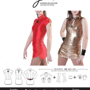 May include: A sewing pattern for a zip-front skating dress. The pattern is available in sizes for girls and women. The pattern is designed to be used with stretch knit fabrics. The pattern includes instructions for making the dress, as well as a diagram of the different pieces of the pattern. The pattern is printed in Canada.  The pattern number is 2800.