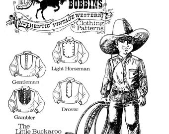 Buckaroo Bobbins Boys' Little Buckaroo Cowboy Western Shirt sizes 4-14 Sewing Pattern 5 Styles