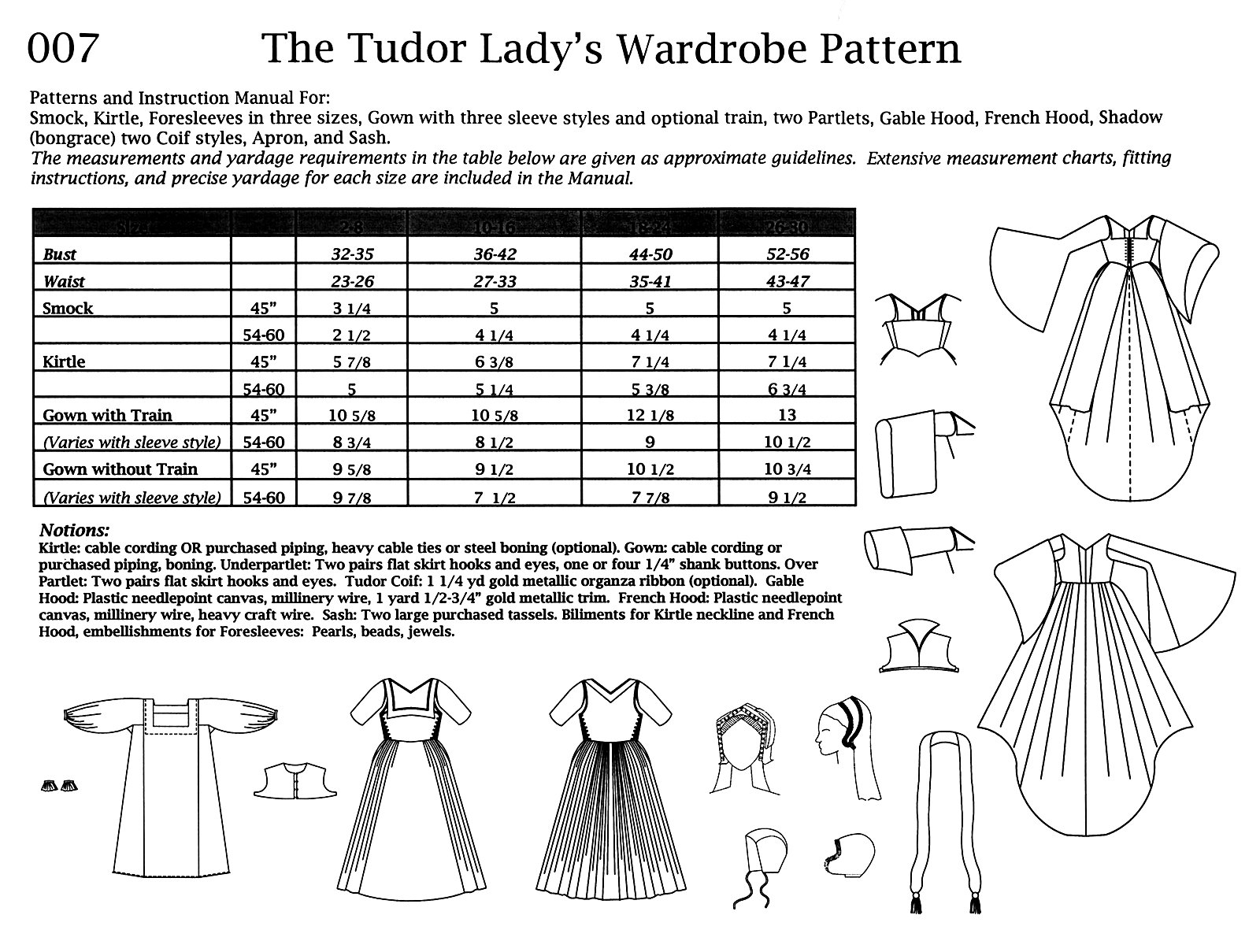 Tudor Lady S Wardrobe Gown Cap Smock Apron Costume Sizes 2 30
