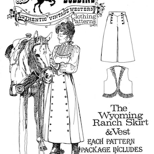 Ladies&#39; Wyoming Ranch Skirt & Vest sizes XS-3XL - Buckaroo Bobbins Sewing Pattern - Cowgirl, Riding, Western Split Skirt