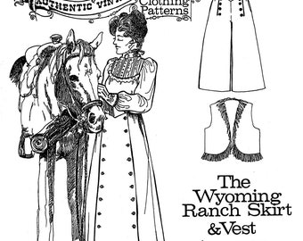 Ladies' Wyoming Ranch Skirt & Vest sizes XS-3XL - Buckaroo Bobbins Sewing Pattern - Cowgirl, Riding, Western Split Skirt