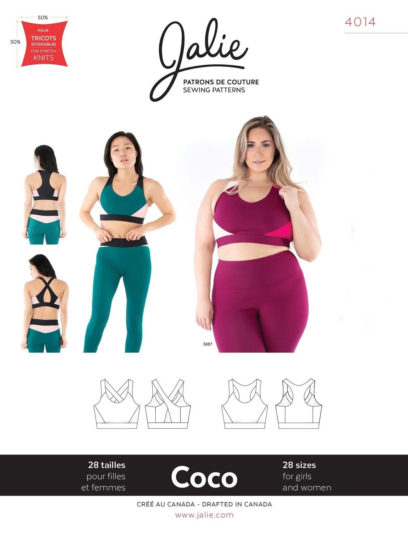 Jalie 4014 Coco Sport Bras Sewing Pattern in 28 Sizes for Women