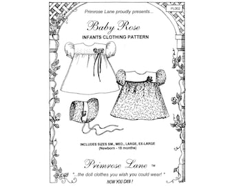 Primrose Lane Baby Rose Infant's Dress & Bonnet sizes Newborn - 18 months Sewing Pattern # PL002