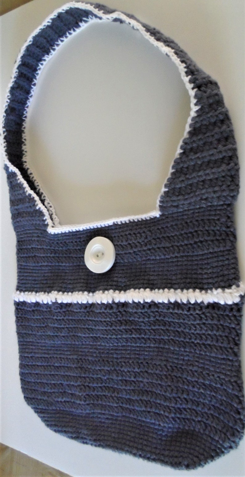 Crochet Tote in Gray Denim and White Trim