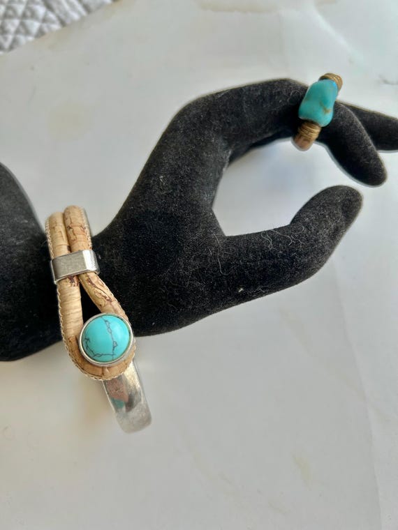 セット、ブレスレットとリング、ターコイズ、コルク＆シルバー - Etsy 日本