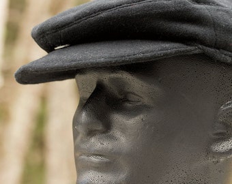 Boné masculino de lã, modelo plano: preto, para dirigir.